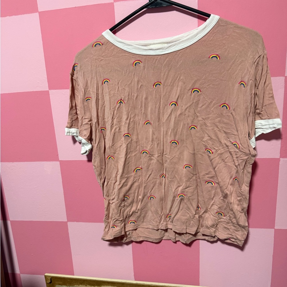 Gaze Pink Rainbow Print Short Sleeve Top